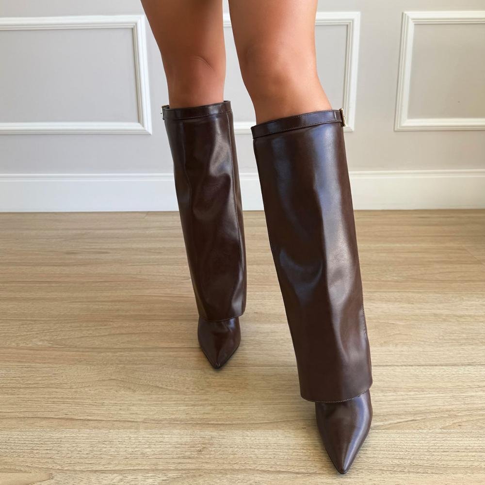 Faby - Bota Feminina 2 em 1 Salto Alto Marrom Café 5