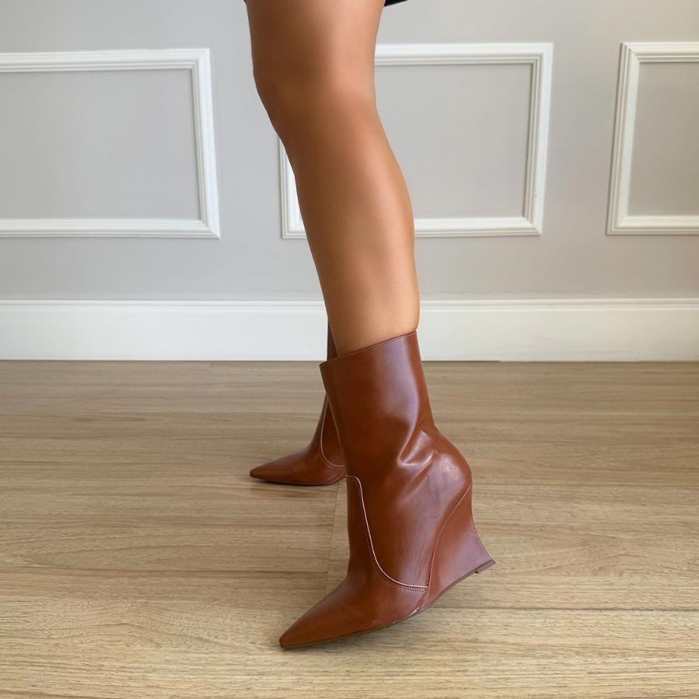 Stella - Bota Feminina Salto Anabela Caramelo Marrom 6