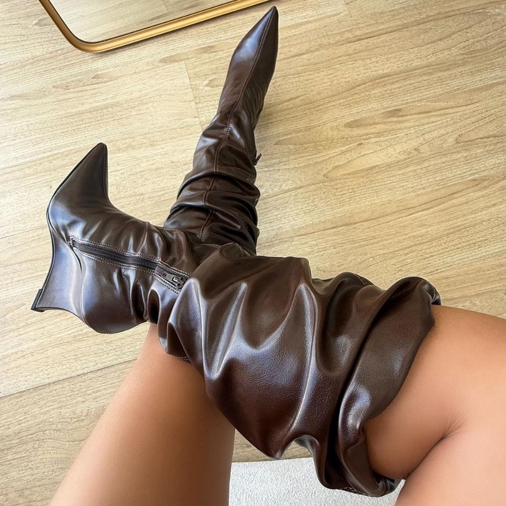 Jasmine - Bota Feminina Slouchy Cano Alto Café Marrom 3