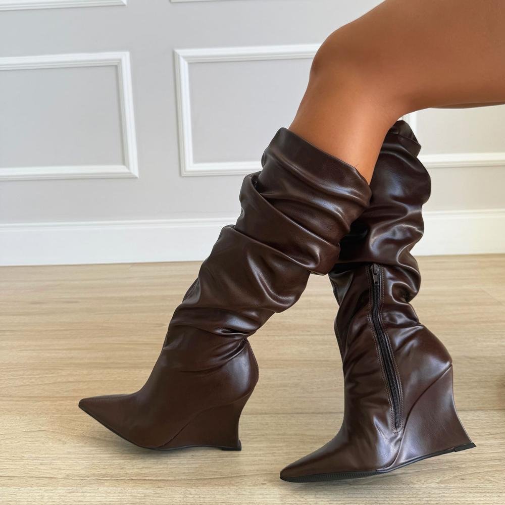 Jasmine - Bota Feminina Slouchy Cano Alto Café Marrom 5