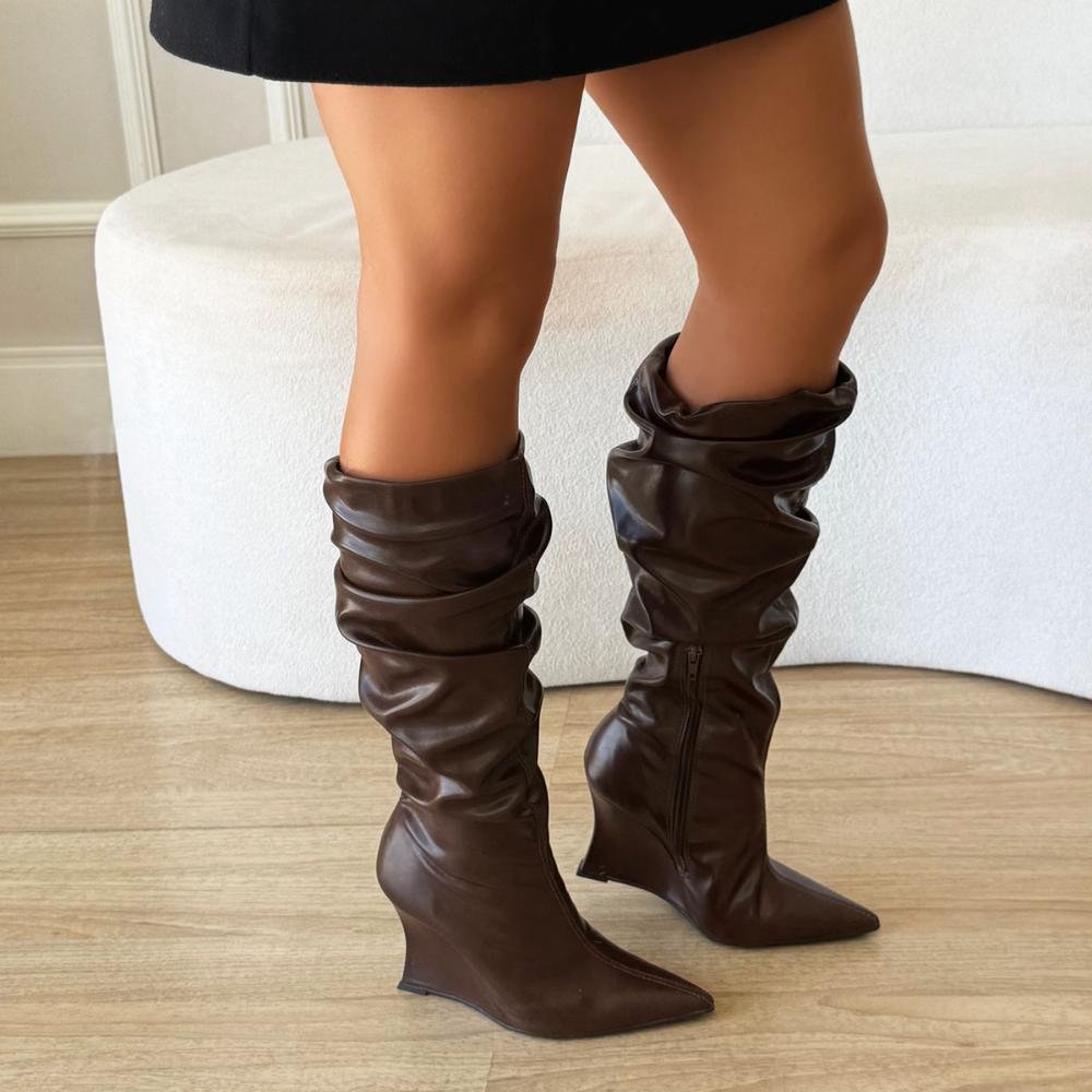 Jasmine - Bota Feminina Slouchy Cano Alto Café Marrom 6