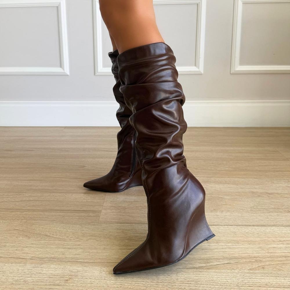 Jasmine - Bota Feminina Slouchy Cano Alto Café Marrom 8