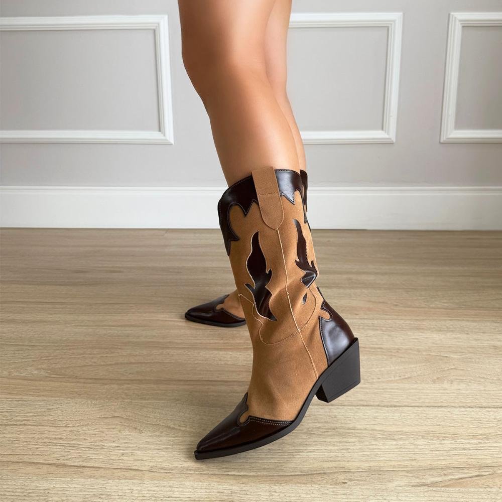 Michelle - Bota Feminina Country Camurça Capuccino Marrom 5