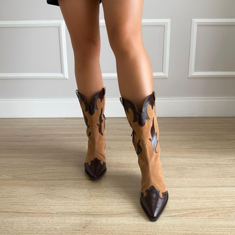 Michelle - Bota Feminina Country Camurça Capuccino Marrom 7