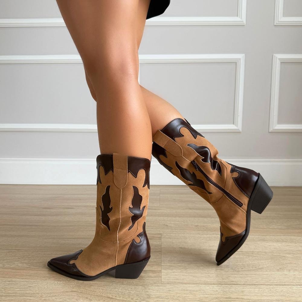 Michelle - Bota Feminina Country Camurça Capuccino Marrom 8