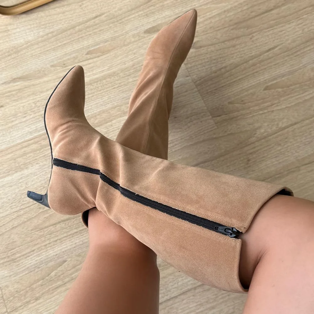 Darlene - Bota Feminina Cano Alto Salto Fino Bege Bege 3