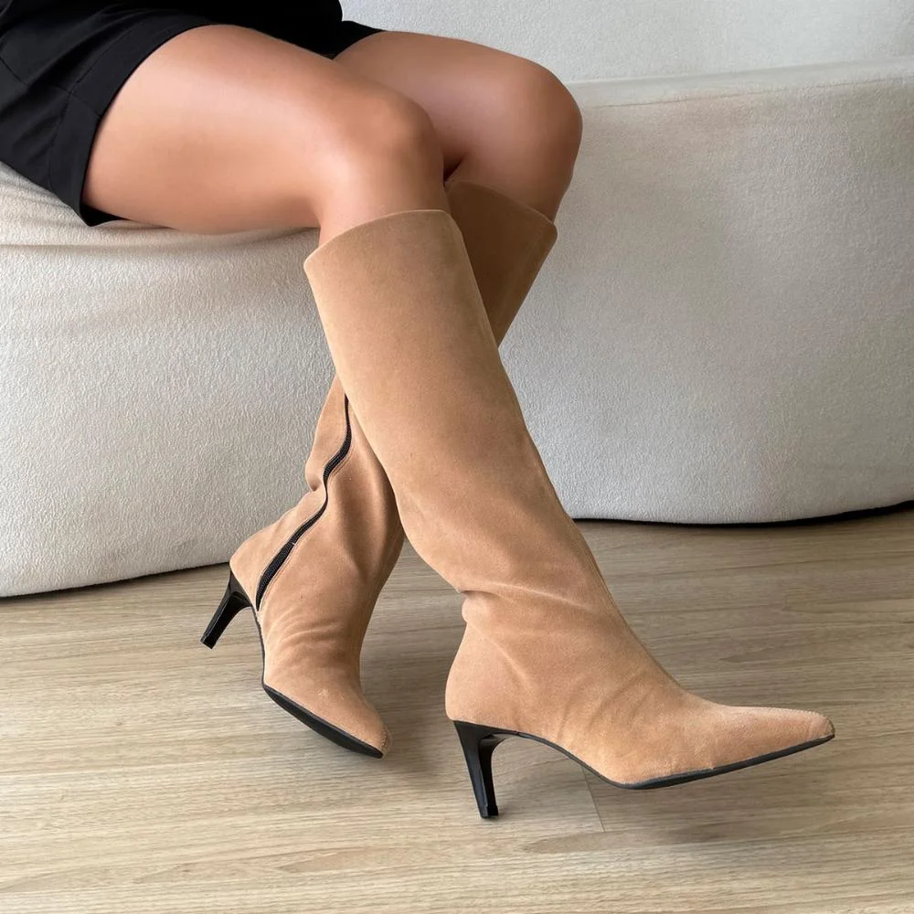 Darlene - Bota Feminina Cano Alto Salto Fino Bege Bege 4