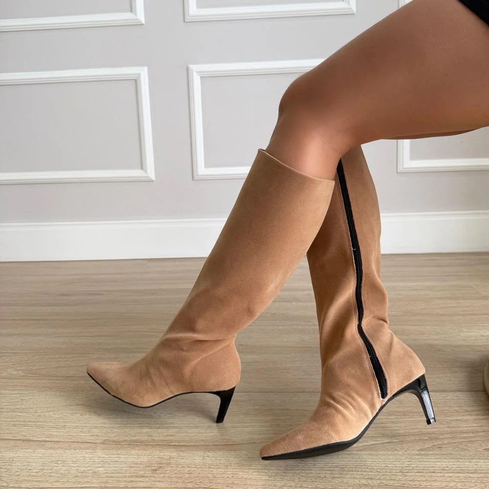 Darlene - Bota Feminina Cano Alto Salto Fino Bege Bege 5