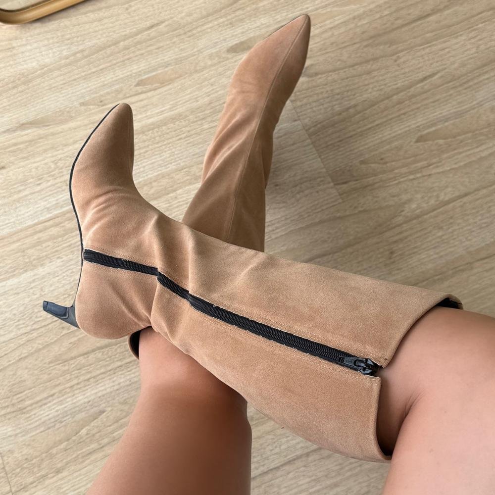 Darlene - Bota Feminina Cano Alto Salto Fino Bege Bege 3