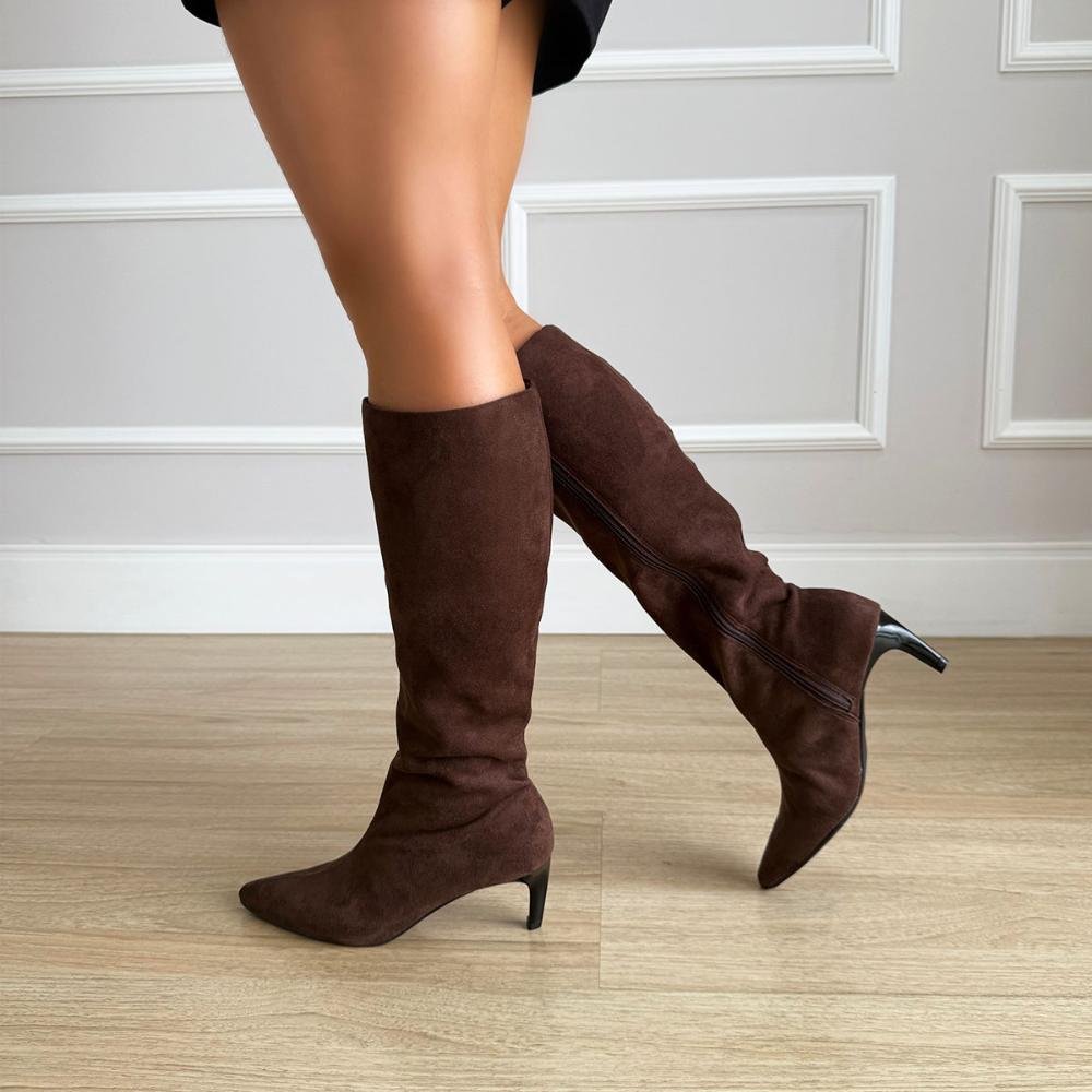 Darlene - Bota Feminina Cano Alto Salto Fino Café Marrom 3