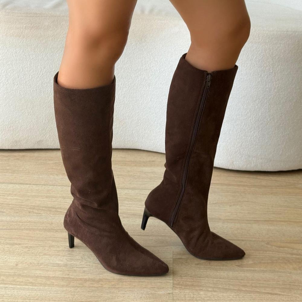 Darlene - Bota Feminina Cano Alto Salto Fino Café Marrom 4