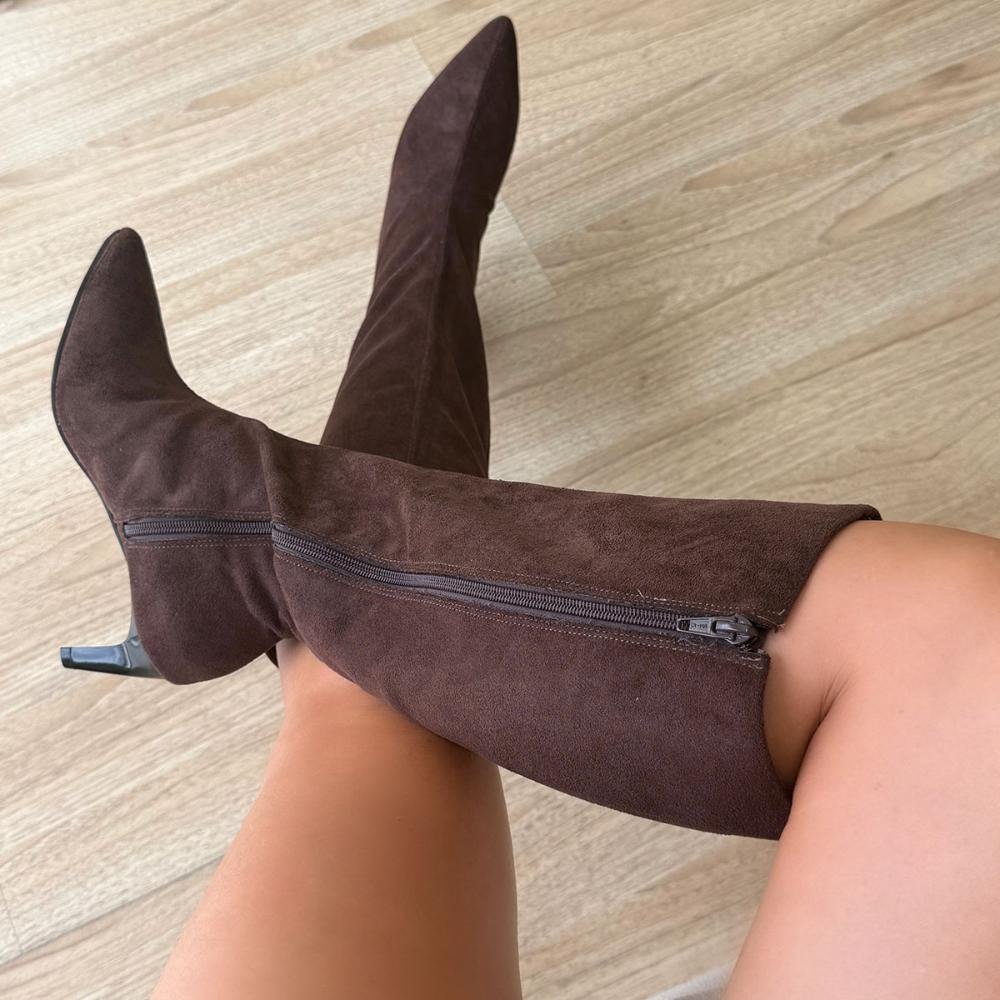 Darlene - Bota Feminina Cano Alto Salto Fino Café Marrom 6