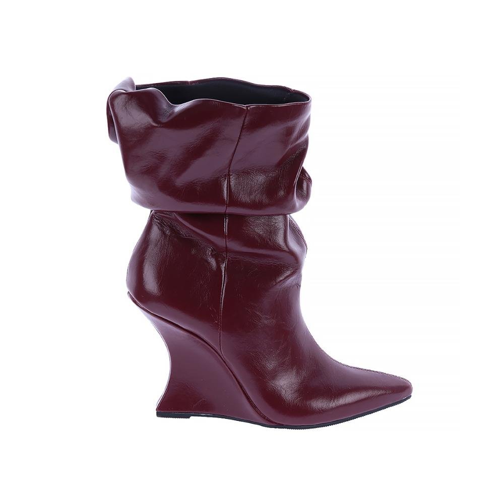 Giorgia - Bota Feminina Anabela Slouchy Cano Médio Marsala