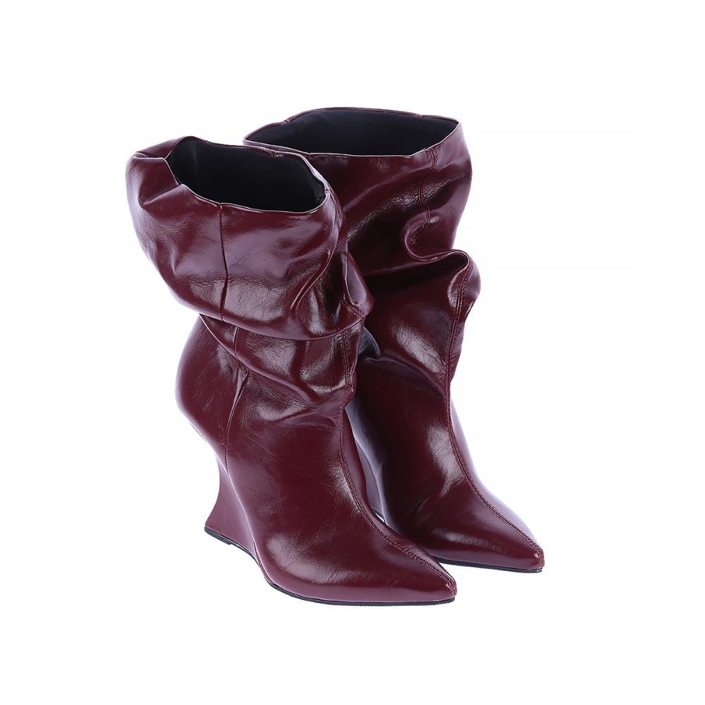 Giorgia - Bota Feminina Anabela Slouchy Cano Médio Marsala Bordô 2