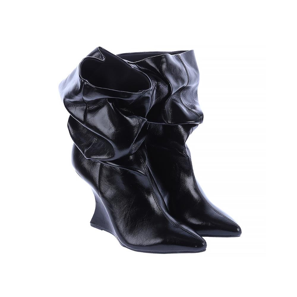 Giorgia - Bota Feminina Anabela Slouchy Cano Médio Preta Preto 2