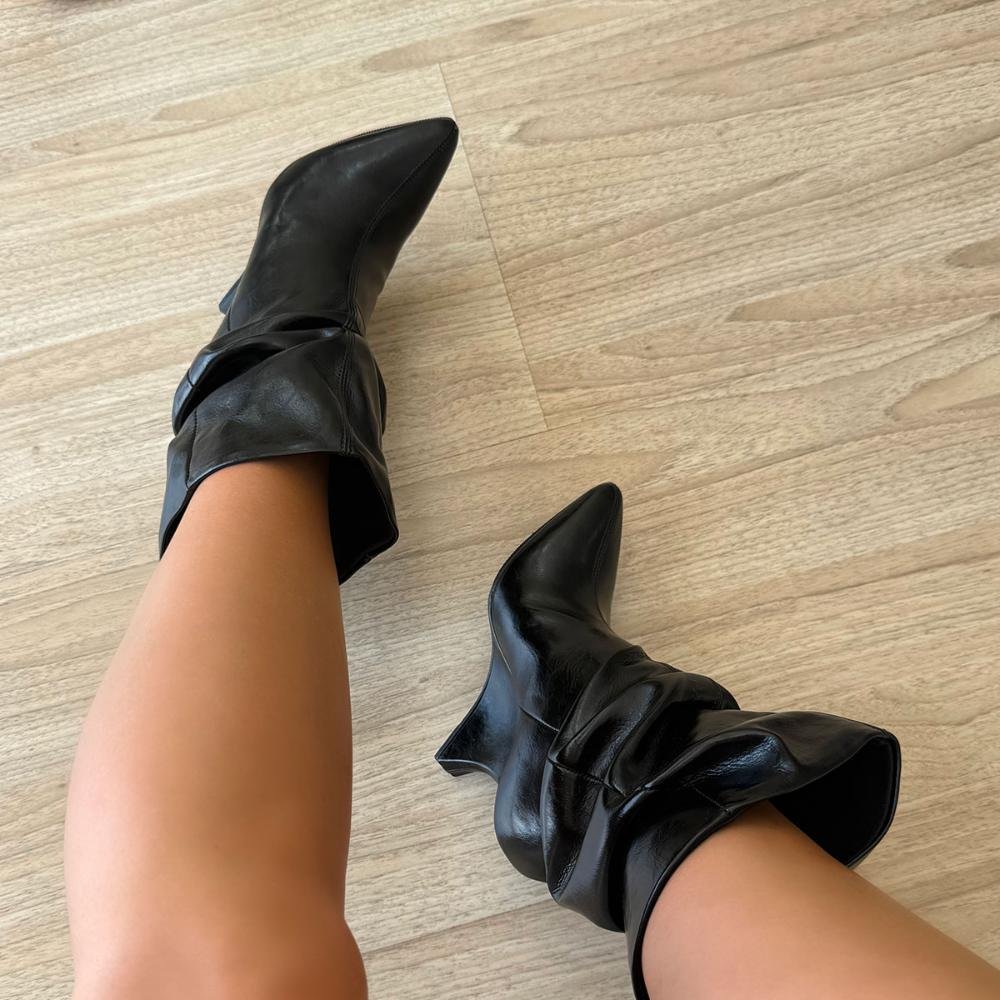 Giorgia - Bota Feminina Anabela Slouchy Cano Médio Preta Preto 5