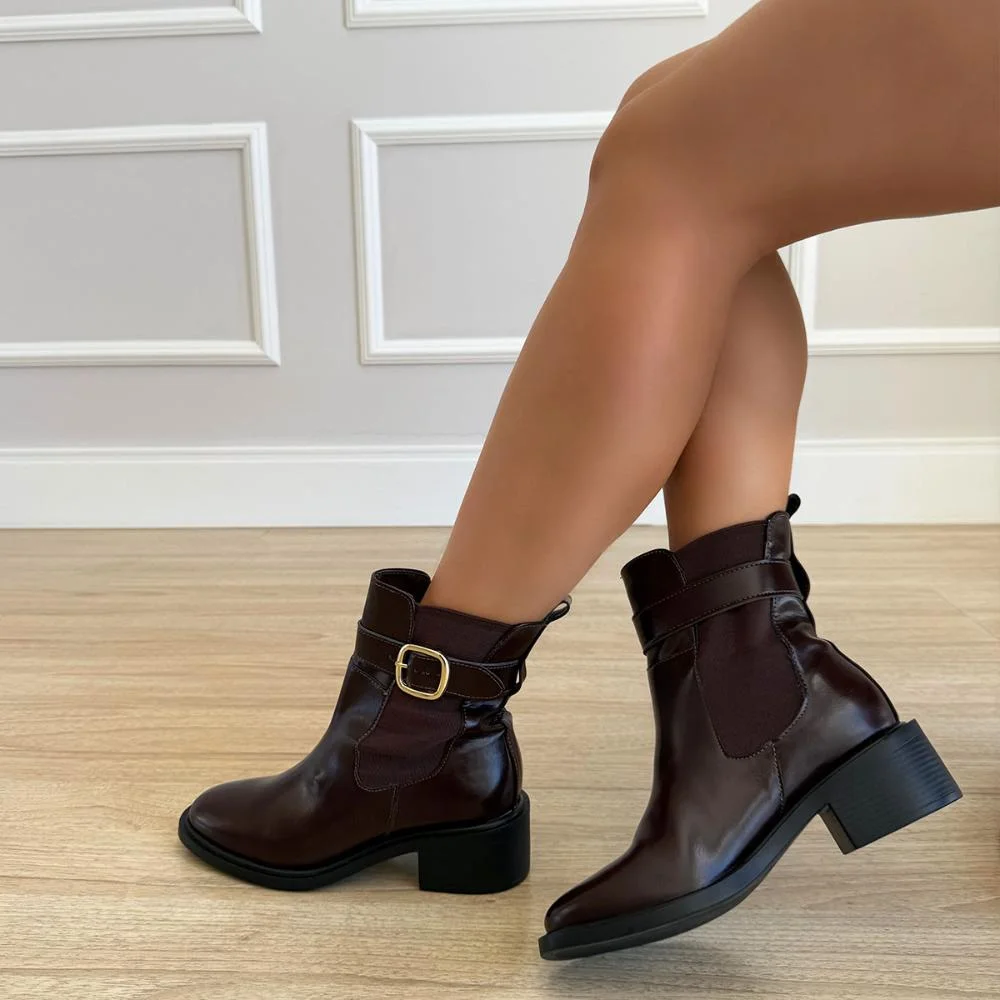 Jade - Bota Chelsea Feminina Marrom com Fivela Marrom 4