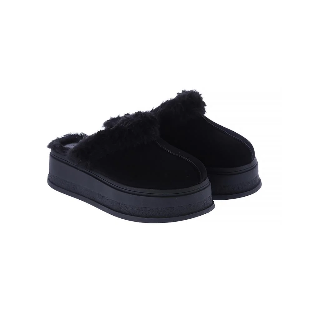 Hello - Mule Feminino Peluciado Pelos Preto Preto 2