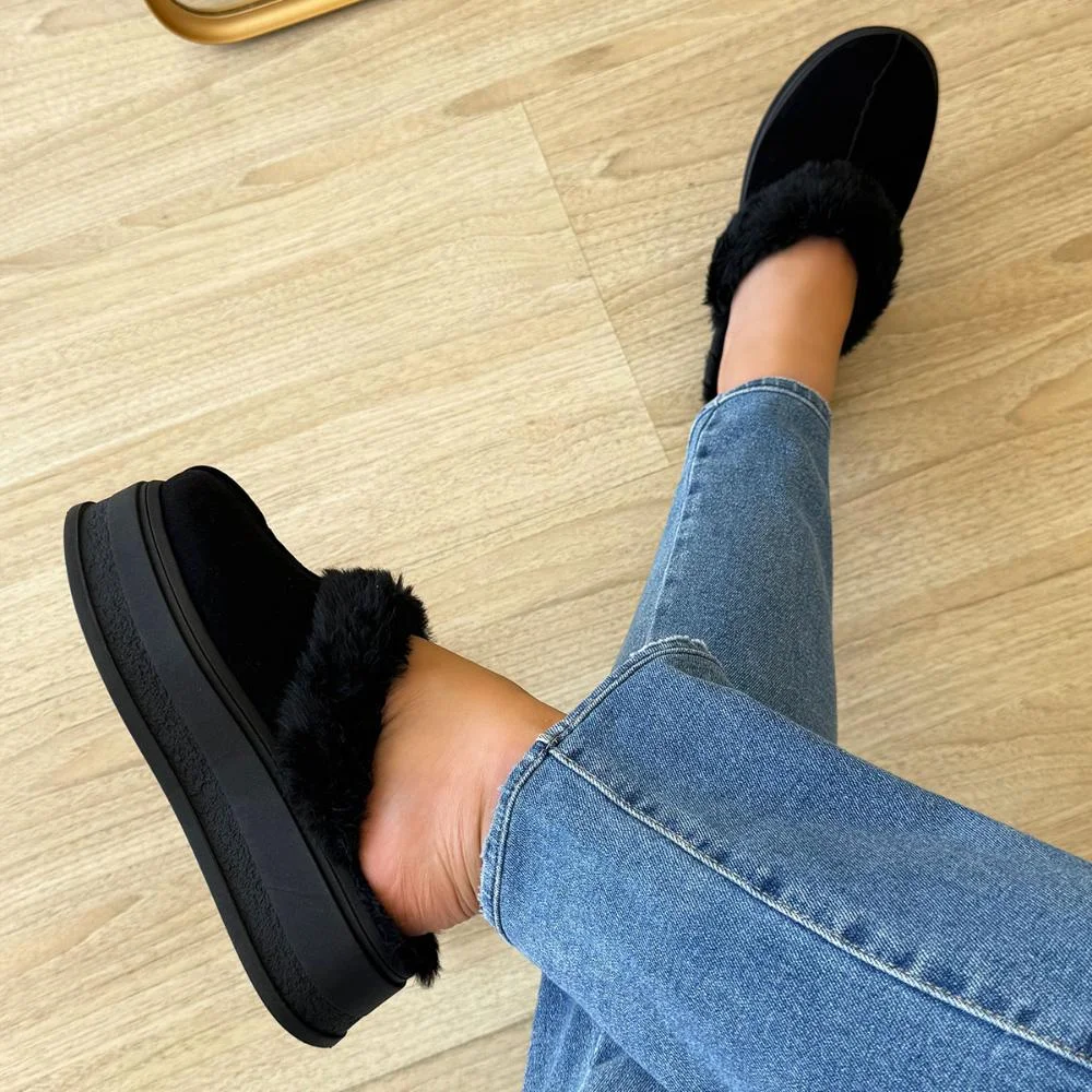 Hello - Mule Feminino Peluciado Pelos Preto Preto 3