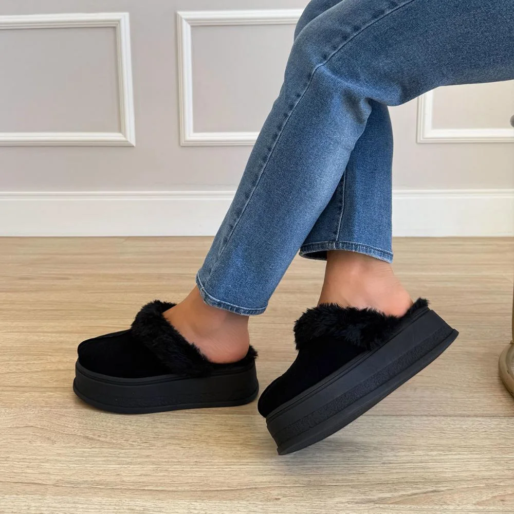 Hello - Mule Feminino Peluciado Pelos Preto Preto 5