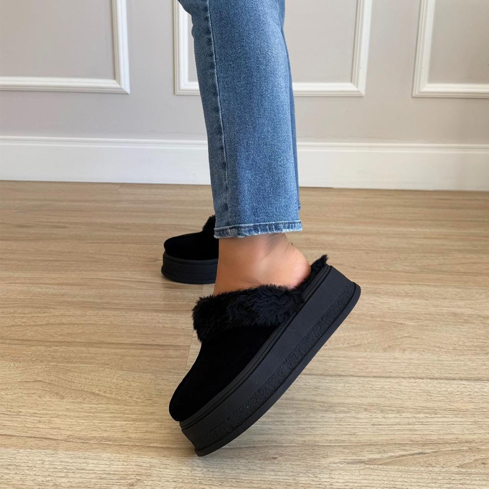 Hello - Mule Feminino Peluciado Pelos Preto Preto 7