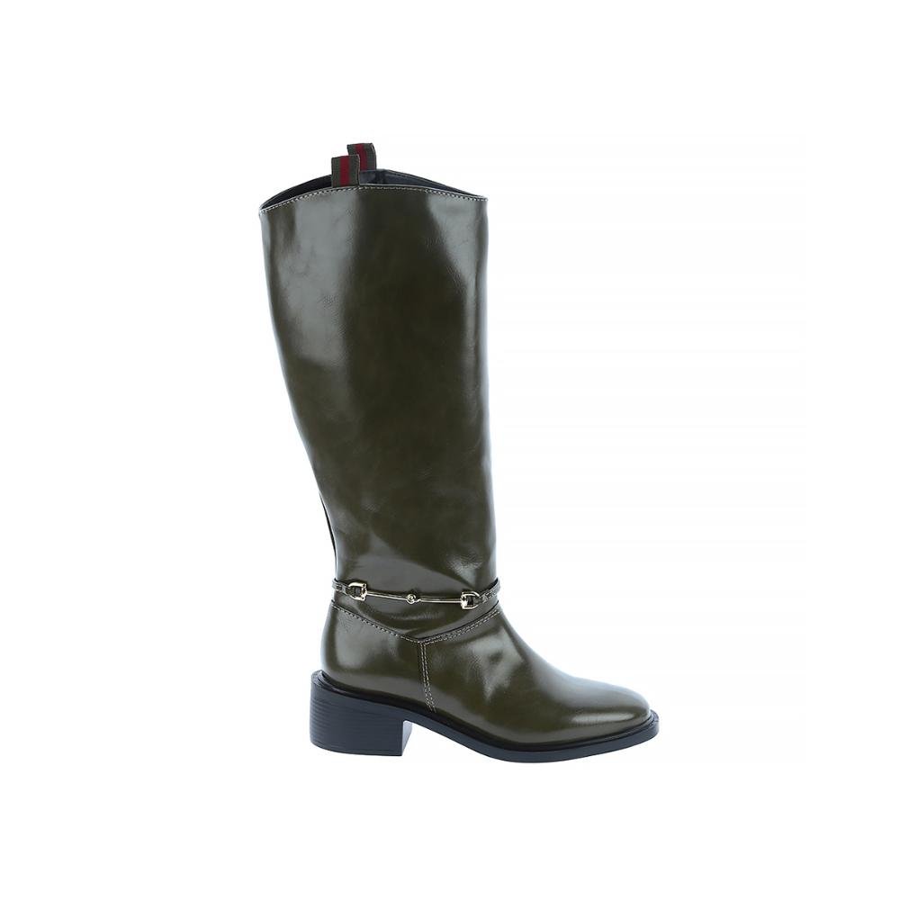 Bruna - Bota Feminina Montaria Verde Cano Alto com Fivela