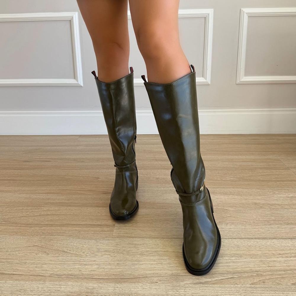 Bruna - Bota Feminina Montaria Verde Cano Alto com Fivela Verde 7