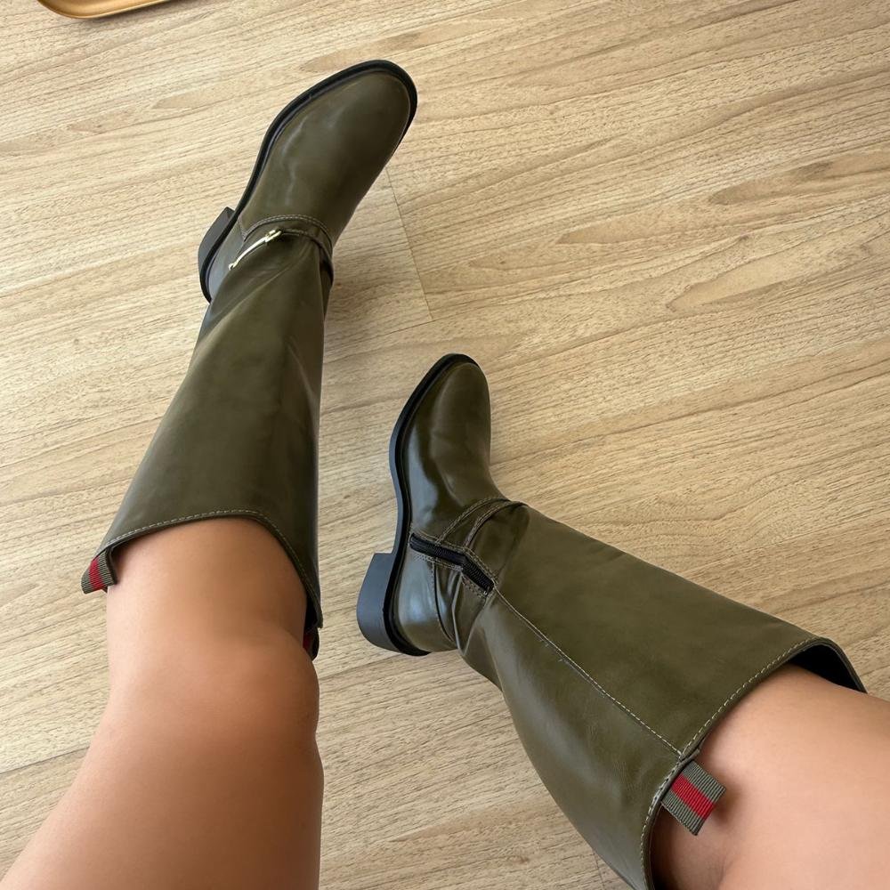 Bruna - Bota Feminina Montaria Verde Cano Alto com Fivela Verde 8