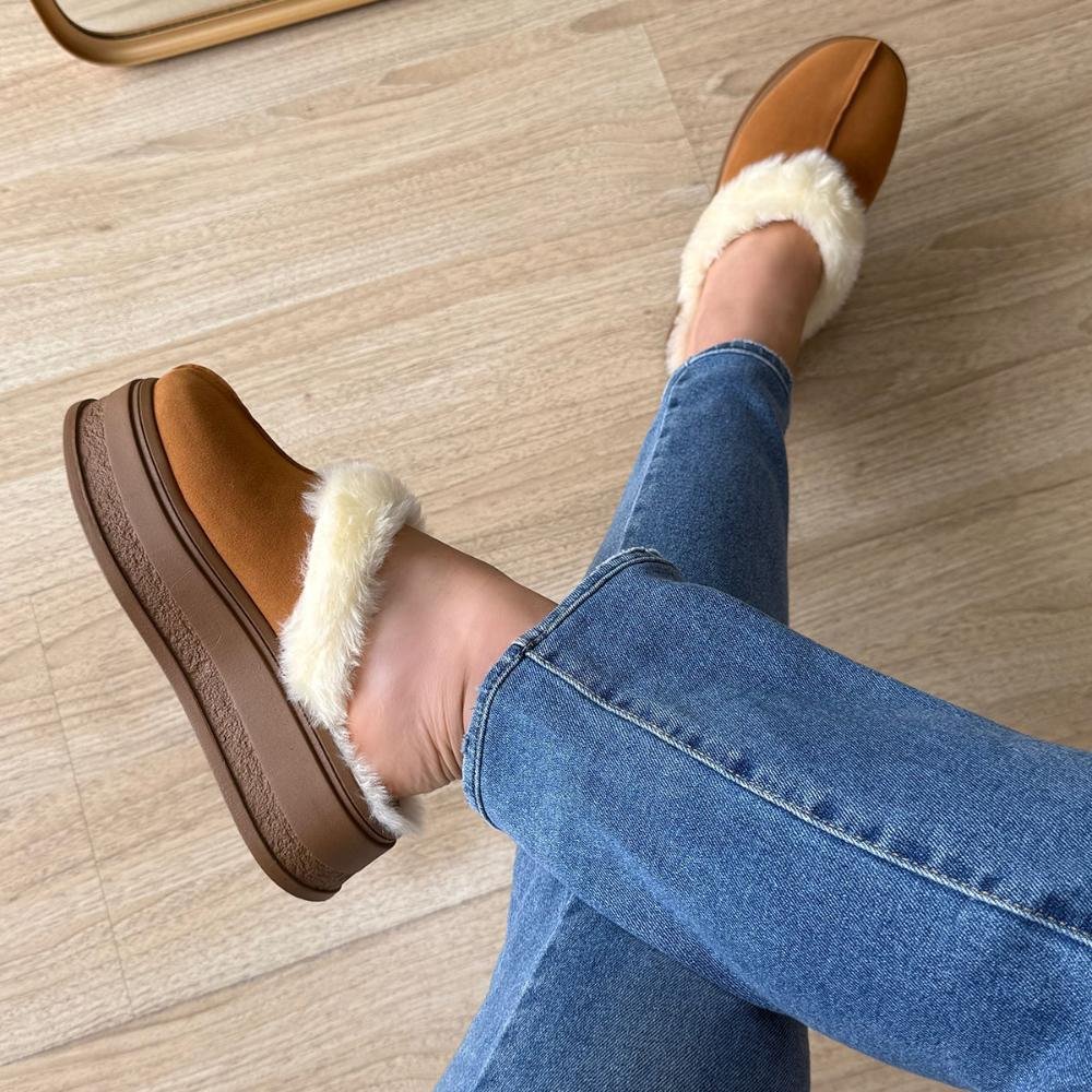 Hello - Mule Feminino Peluciado Caramelo com Pelos Caramelo 4