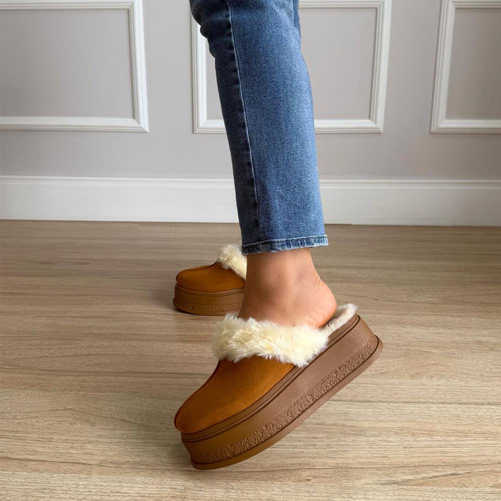 Hello - Mule Feminino Peluciado Caramelo com Pelos Caramelo 8