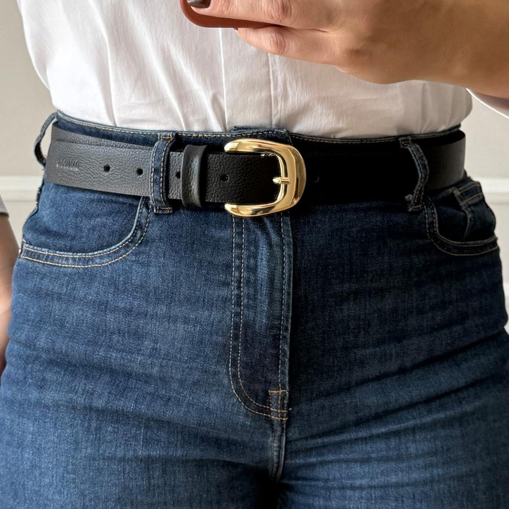 Vicky - Cinto Femino Couro Legítimo Preto Fivela Dourada Preto 2