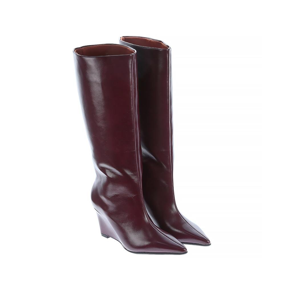 Clarissa - Bota Feminina Cano Alto Anabela Marsala Bico Fino Bordô 2