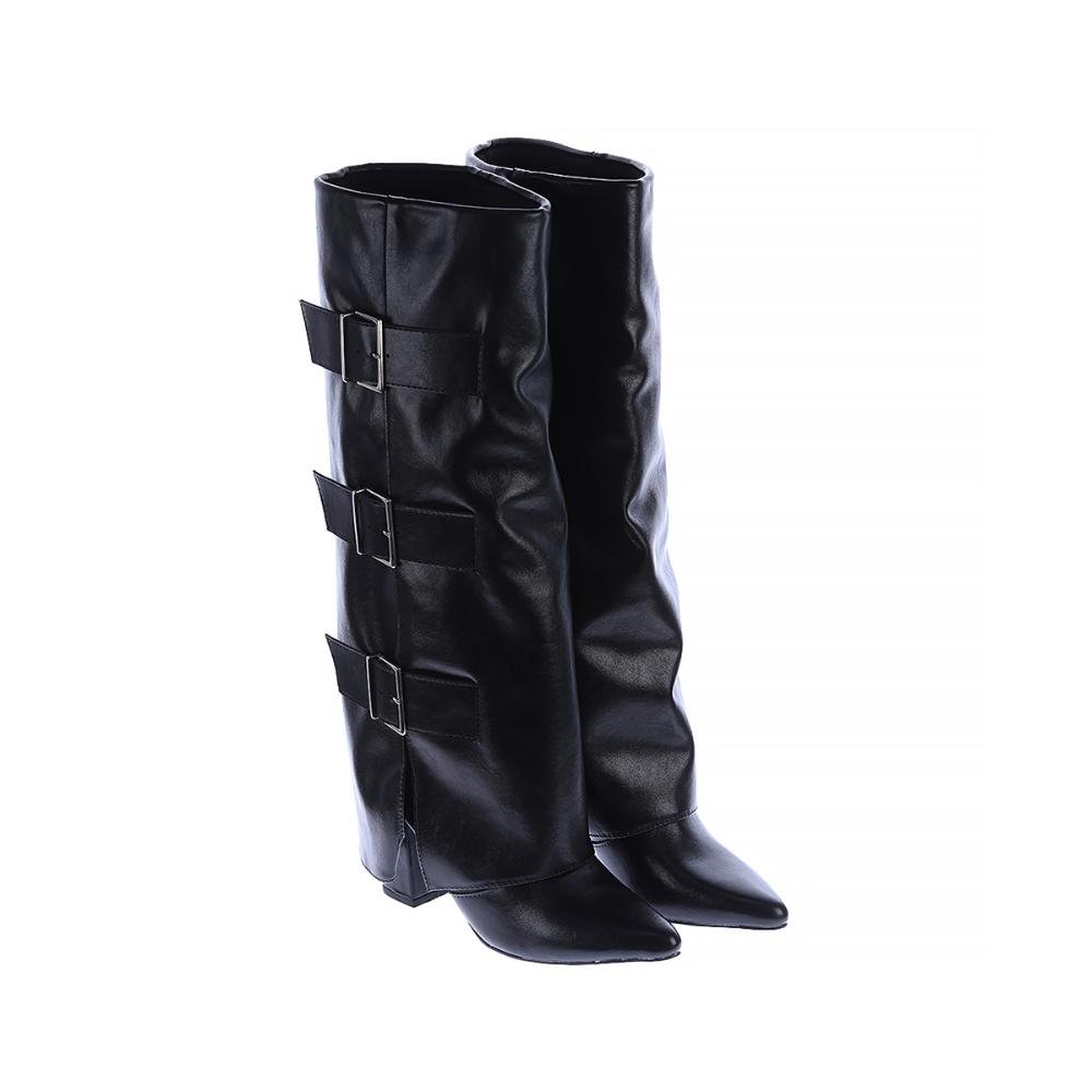 Ashley - Bota Feminina Cano Alto Capa Preta com Fivelas Preto 2