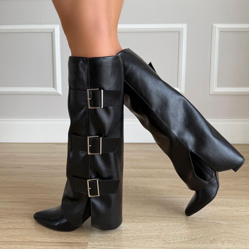 Ashley - Bota Feminina Cano Alto Capa Preta com Fivelas Preto 3