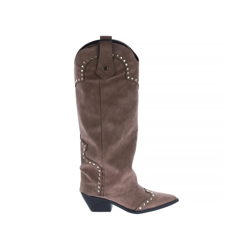 Thalia - Bota Country Feminina com Capa e Tachas Marrom