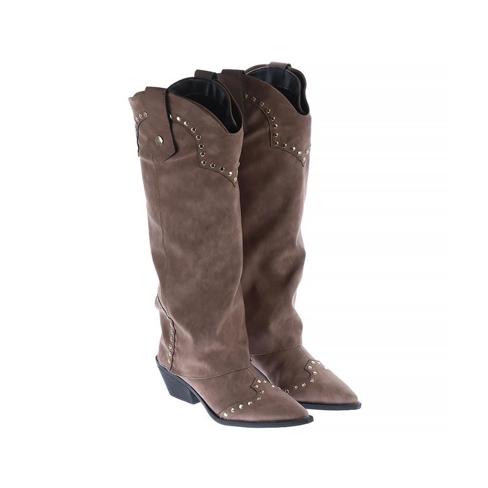 Thalia - Bota Country Feminina com Capa e Tachas Marrom Marrom 2