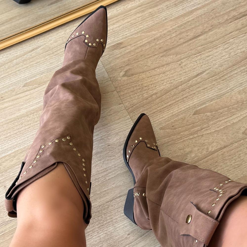 Thalia - Bota Country Feminina com Capa e Tachas Marrom Marrom 4