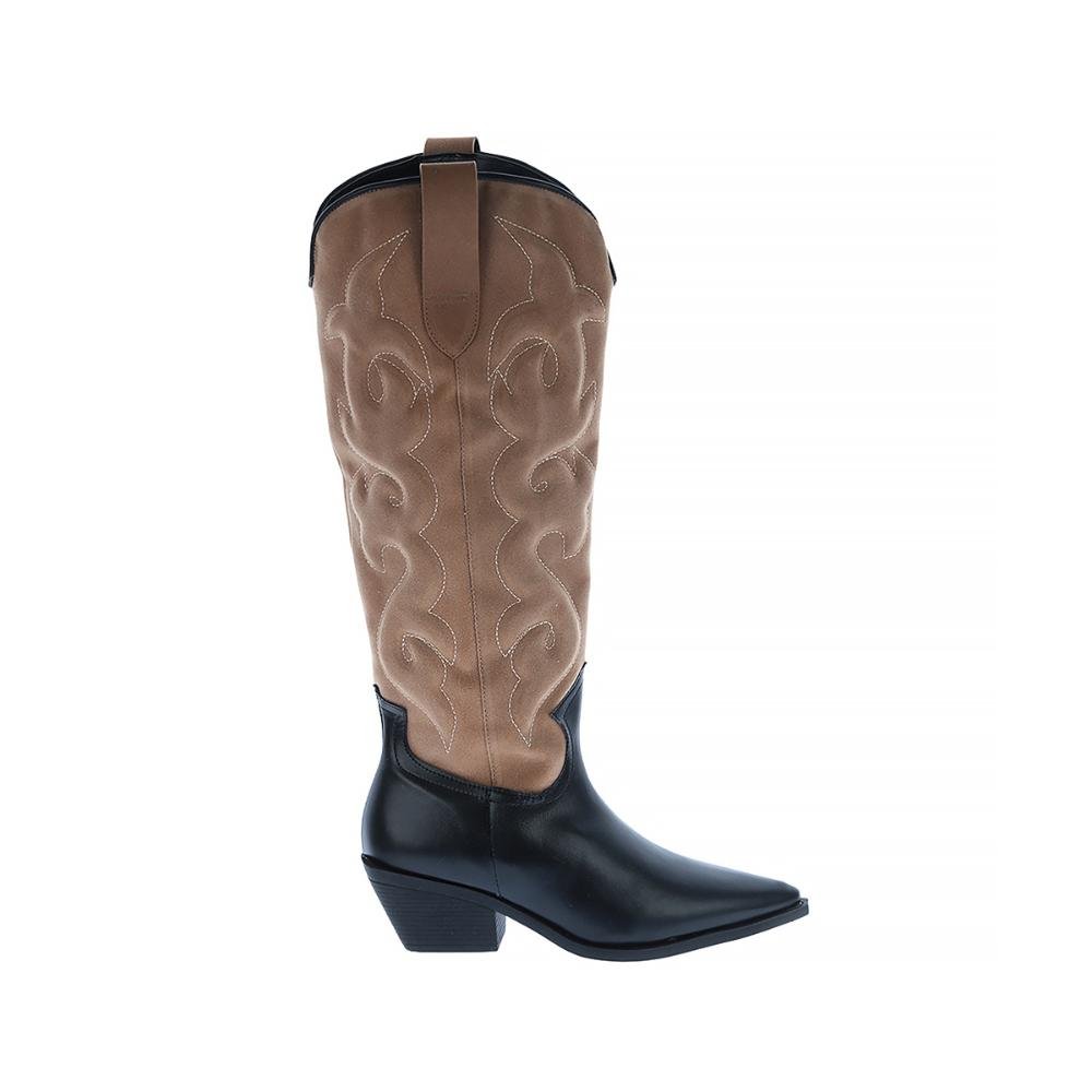 Nathi - Bota Feminina Country Cano Alto Preto com Caramelo