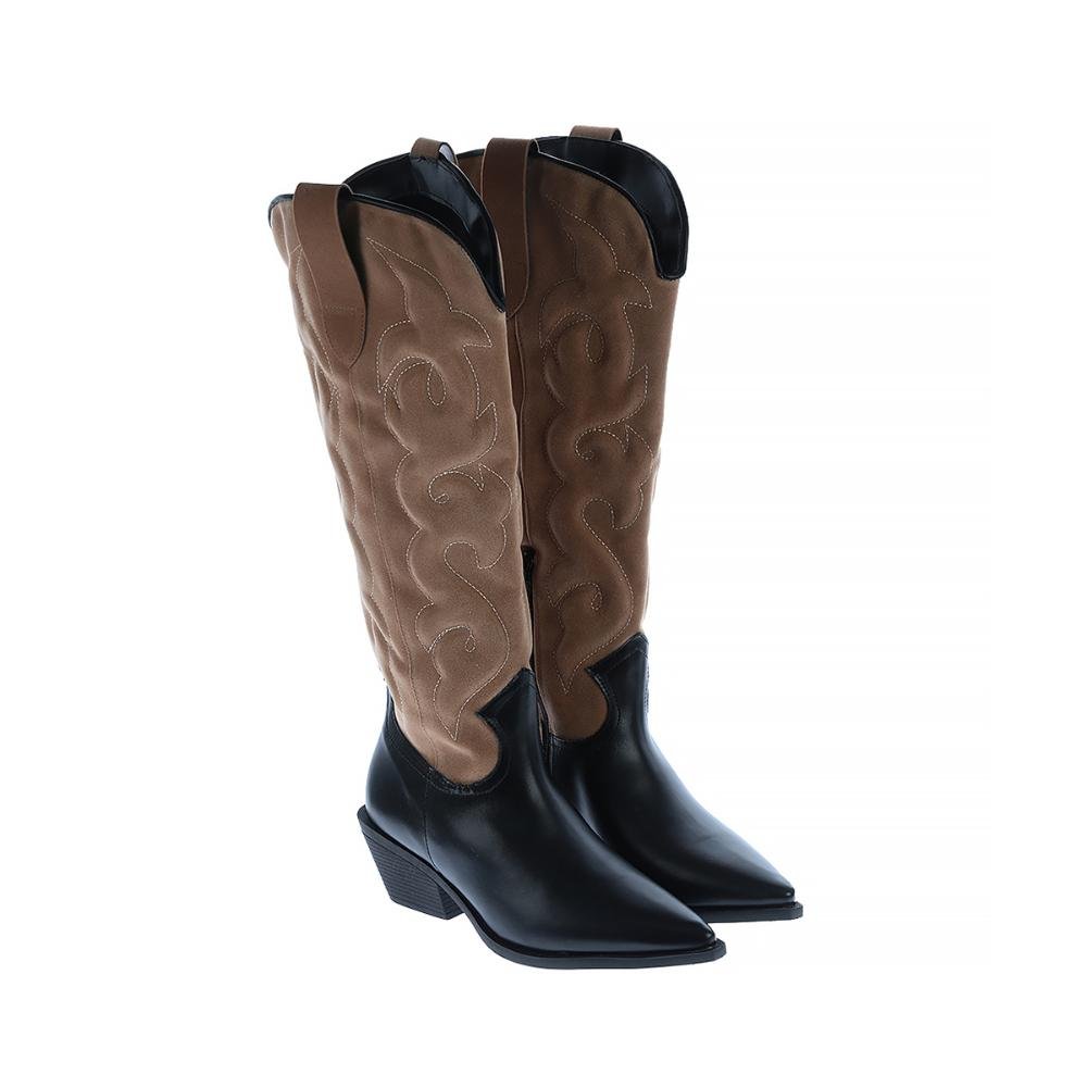 Nathi - Bota Feminina Country Cano Alto Preto com Caramelo Preto/Marrom 2
