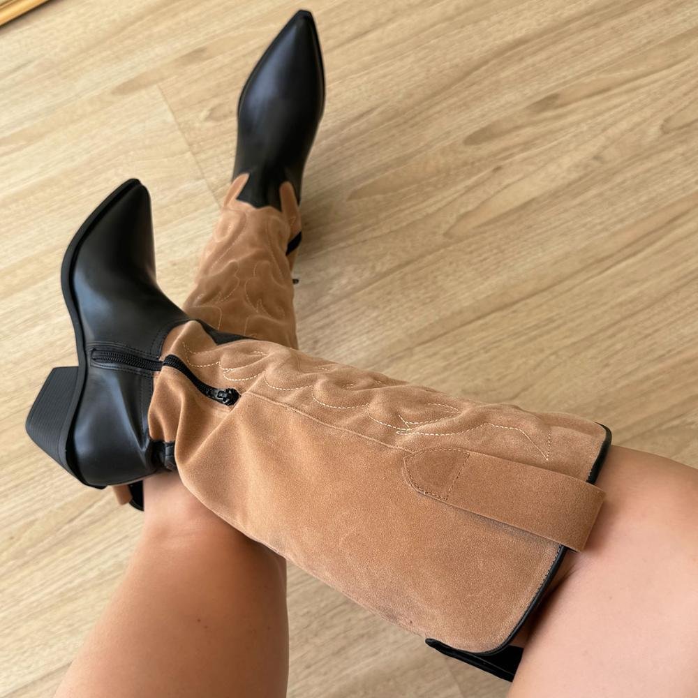 Nathi - Bota Feminina Country Cano Alto Preto com Caramelo Preto/Marrom 3