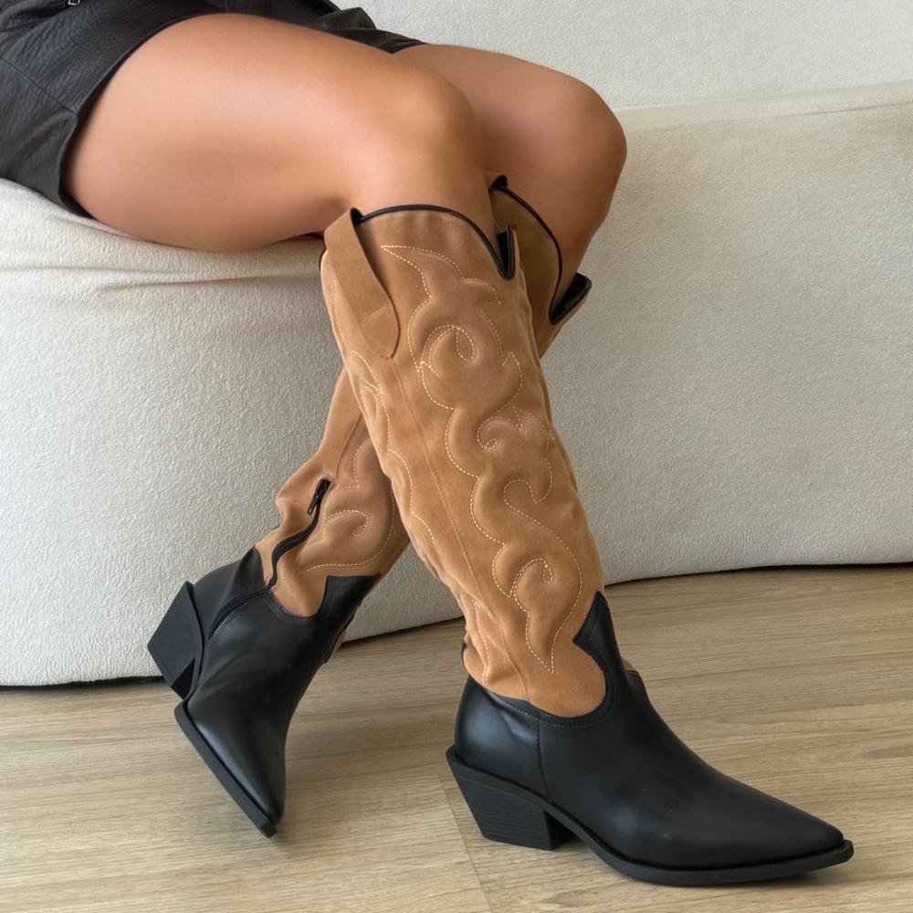 Nathi - Bota Feminina Country Cano Alto Preto com Caramelo Preto/Marrom 4