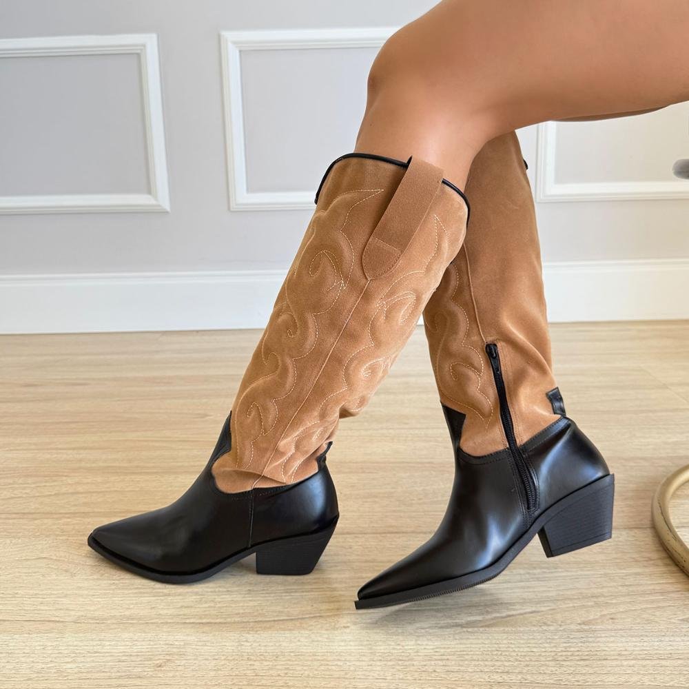 Nathi - Bota Feminina Country Cano Alto Preto com Caramelo Preto/Marrom 6