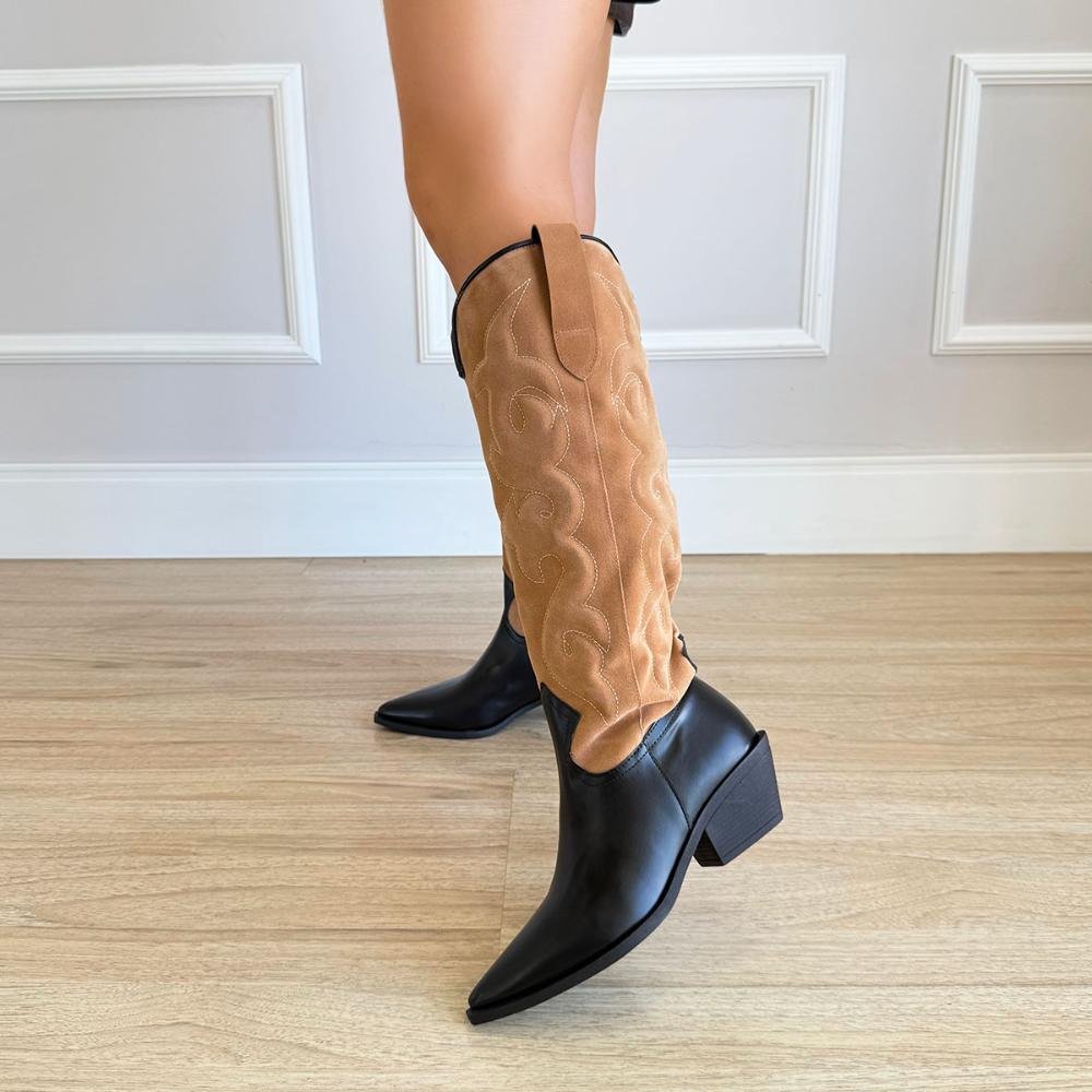 Nathi - Bota Feminina Country Cano Alto Preto com Caramelo Preto/Marrom 7