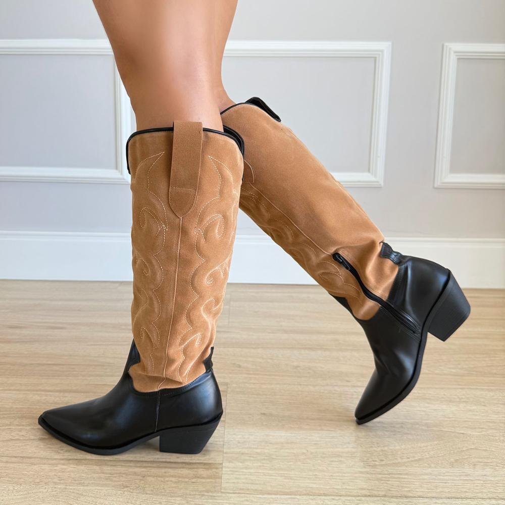Nathi - Bota Feminina Country Cano Alto Preto com Caramelo Preto/Marrom 8