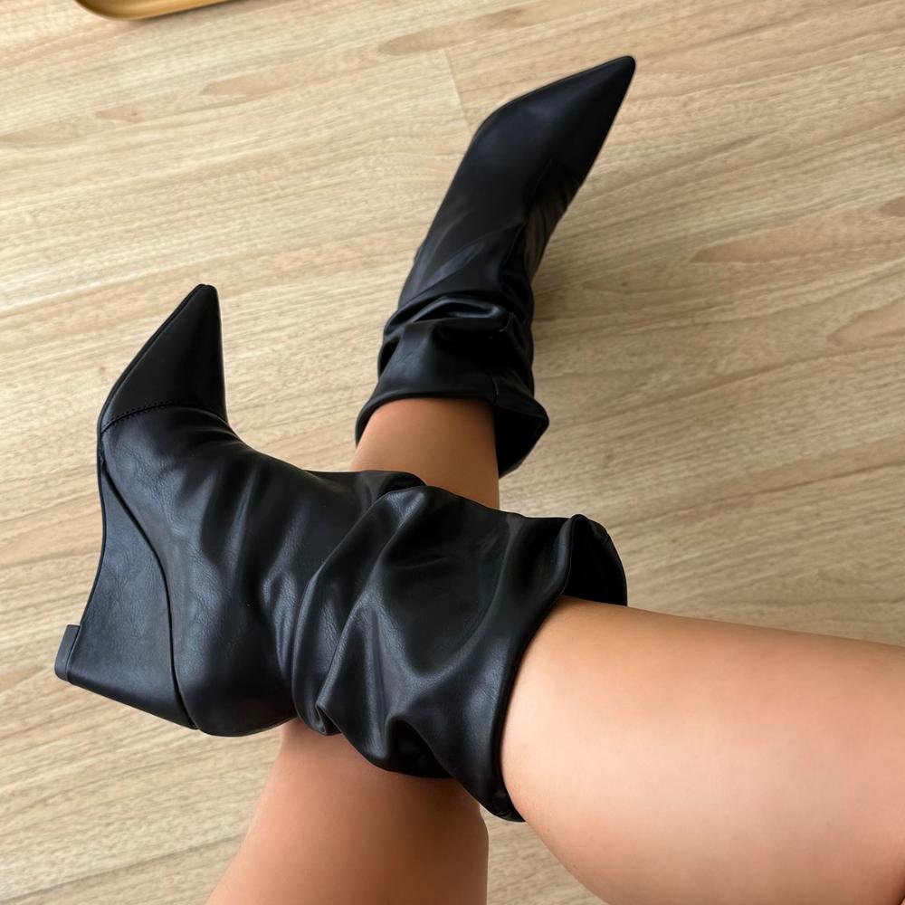 Maddy - Bota Feminina Anabela Slouchy Cano Médio Preta Preto 5