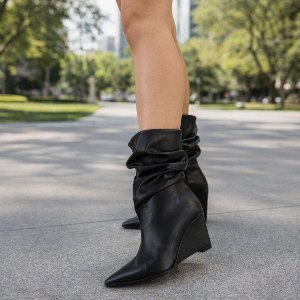 Maddy - Bota Feminina Anabela Slouchy Cano Médio Preta Preto 6