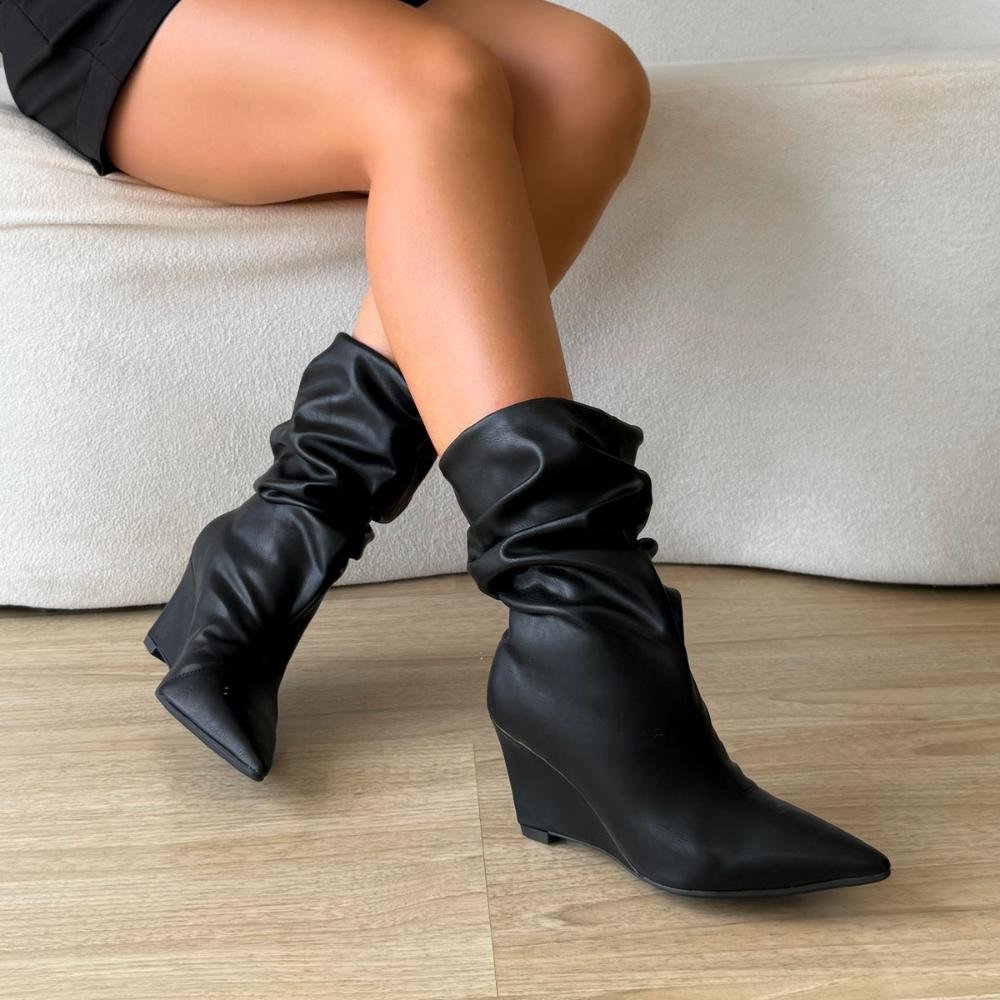 Maddy - Bota Feminina Anabela Slouchy Cano Médio Preta Preto 7