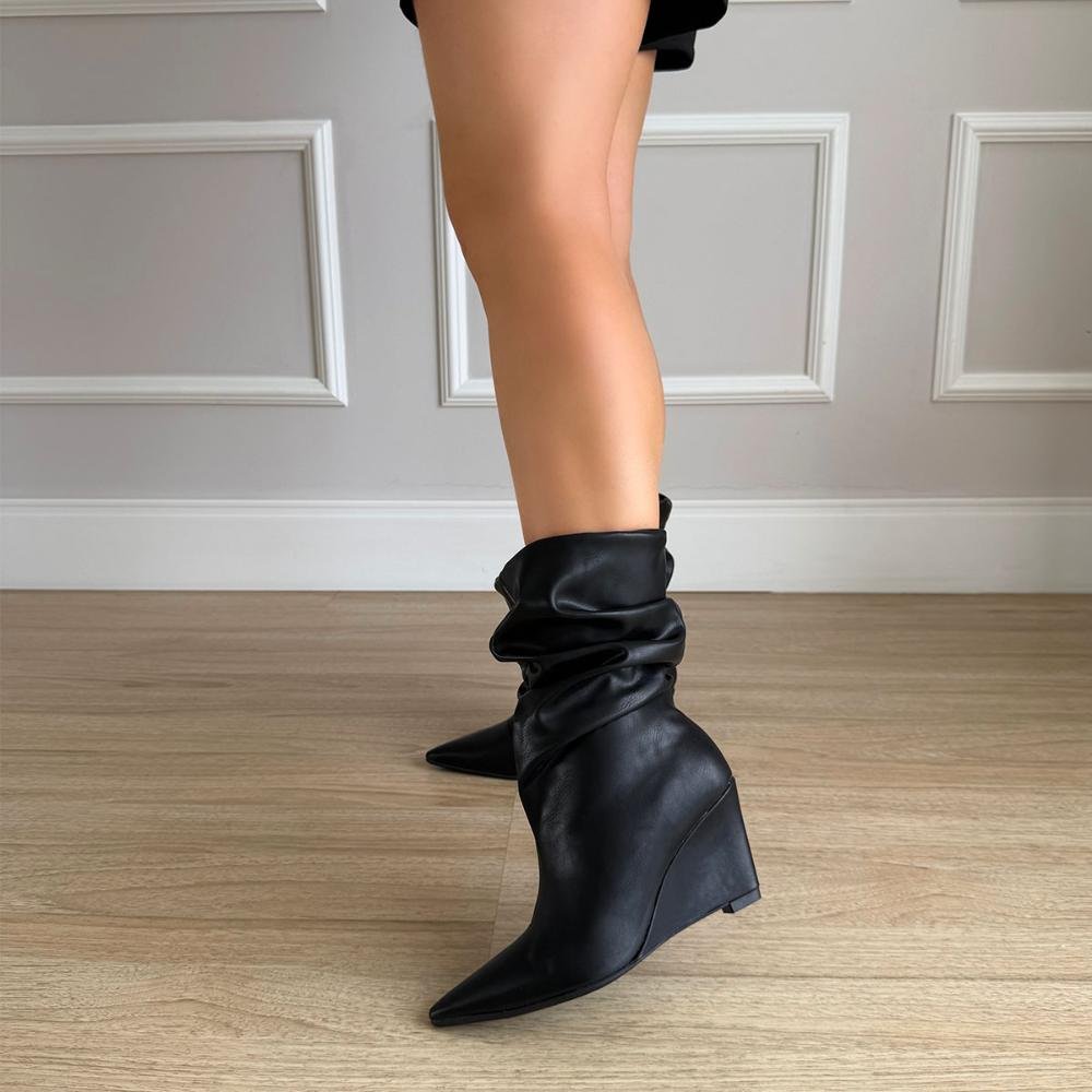 Maddy - Bota Feminina Anabela Slouchy Cano Médio Preta Preto 8