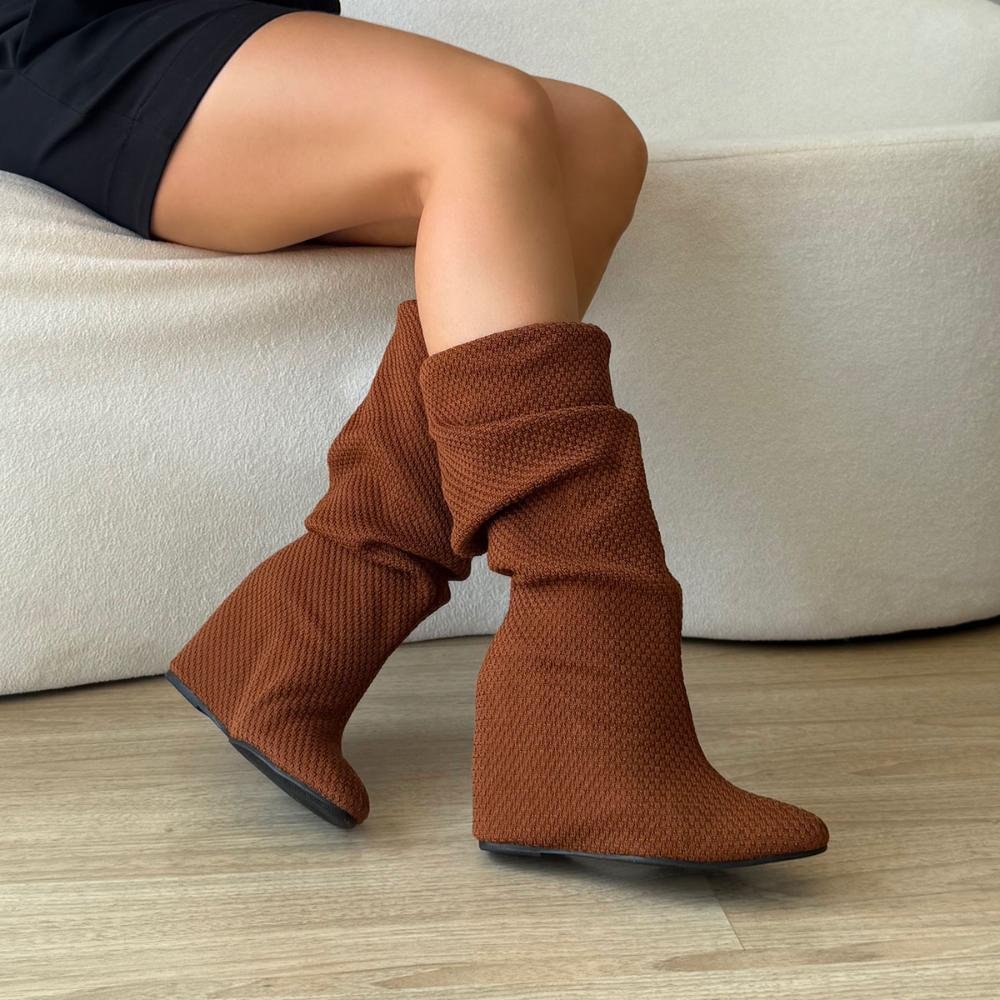 Giza - Bota Meia Feminina Salto Anabela Caramelo Marrom 3