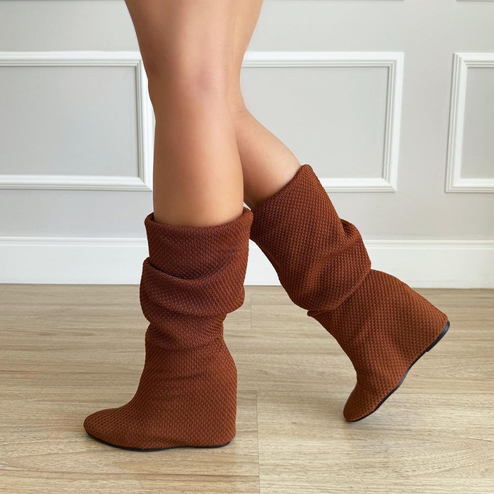 Giza - Bota Meia Feminina Salto Anabela Caramelo Marrom 4